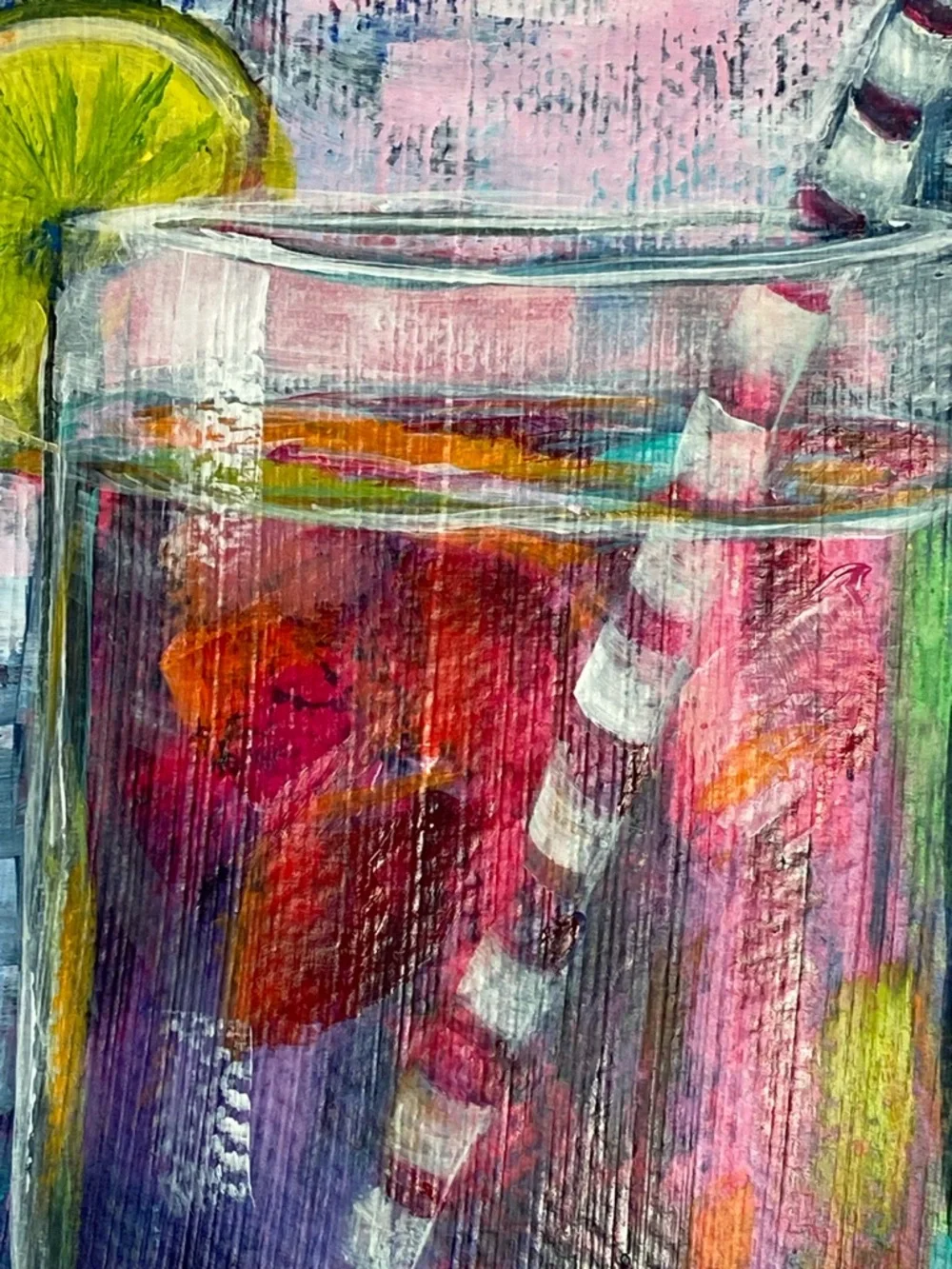 Tropical Sunset Colorful Cocktail Still Life Painting with Lime 8 X 10 " - Picture 4 of 7